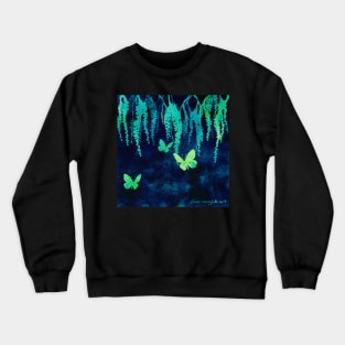 Wisteria and Butterflies Negative Painting Blue and Green Crewneck Sweatshirt